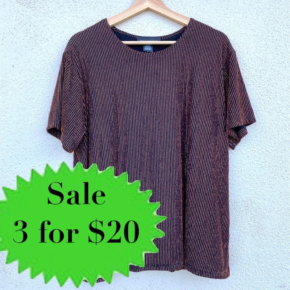 Impressions top black copper tinsel striped blouse tunic vintage womens ladies